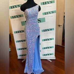Sherri Hill one shoulder velvet sequin gown with slit